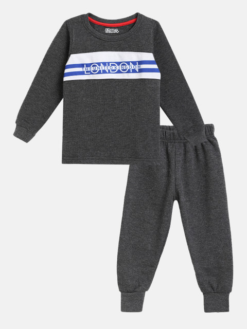 

Eteenz Boys Charcoal Grey Printed Premium Cotton Thermal Set