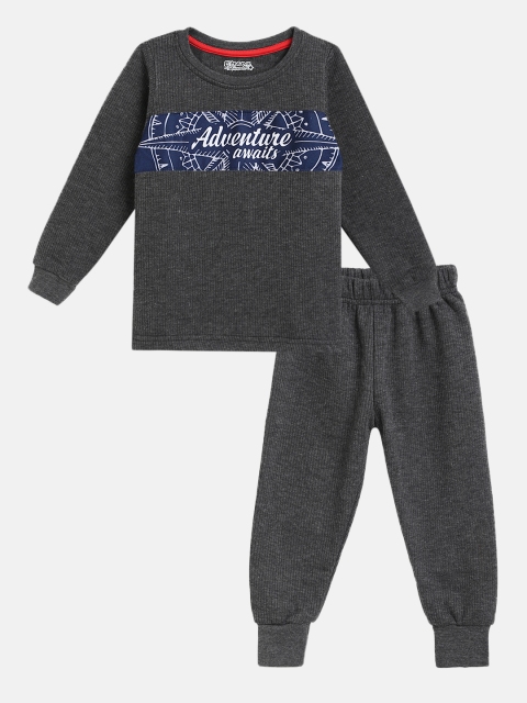

Eteenz Boys Charcoal Grey Cotton Printed Detail Thermal Set