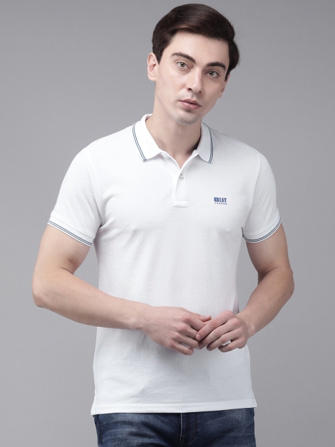 

BEAT LONDON by PEPE JEANS Men White Solid Polo Collar Casual Pure Cotton T-shirt