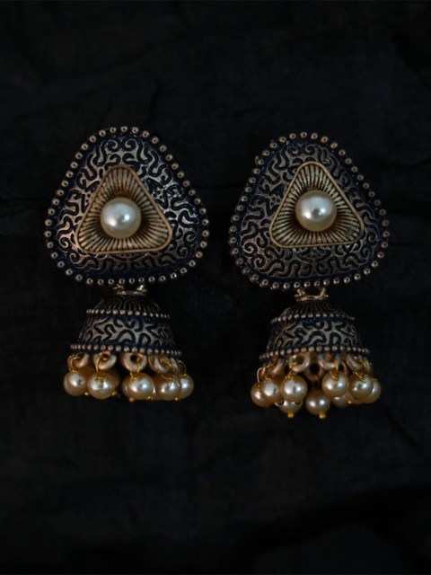

justpeachy Blue Ethnic Meenkari Jhumkas With Pearl Embellishment