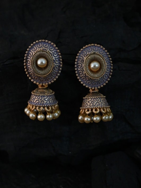 

justpeachy Purple Ethnic Meenkari Jhumkas With Pearl Embellishment