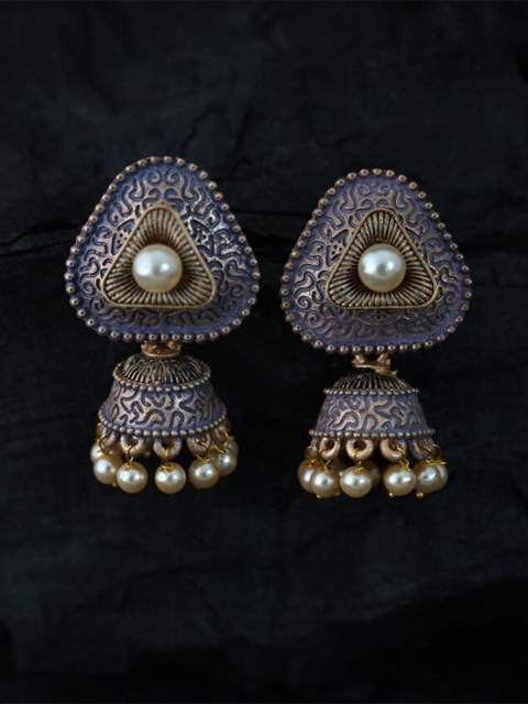 

justpeachy Purple Ethnic Meenkari Jhumkas With Pearl Embellishment