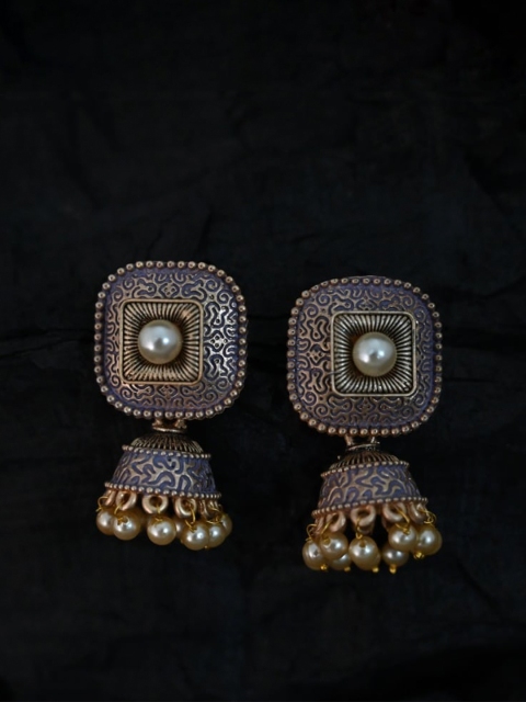 

justpeachy Purple Ethnic Meenkari Jhumkas With Pearl Embellishment