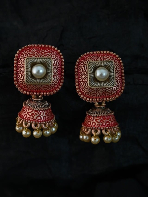 

justpeachy Red & Gold-Toned Classic Jhumkas