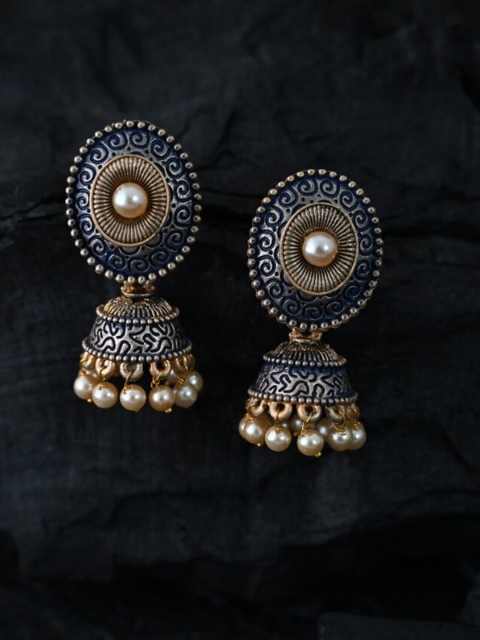 

justpeachy Blue & Gold-Toned Classic Jhumkas