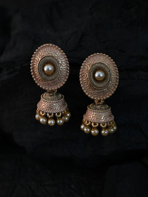 

justpeachy Peach Ethnic Meenkari Jhumkas With Pearl Embellishment