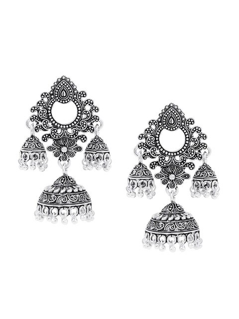 

ASMITTA JEWELLERY Silver-Toned Contemporary Oxidised Drop Earrings