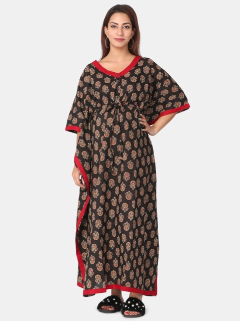 

The Mom Store Maternity Women Black Printed Pure Cotton Maxi Nightdress