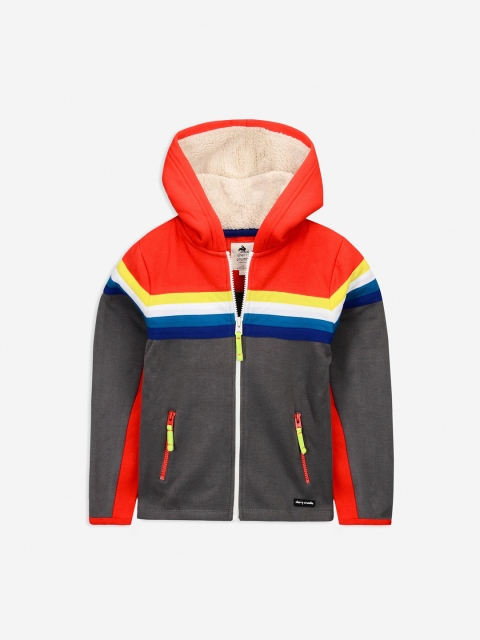 

Cherry Crumble Unisex Kids Orange & Grey Colourblocked Hooded Sweatshirt