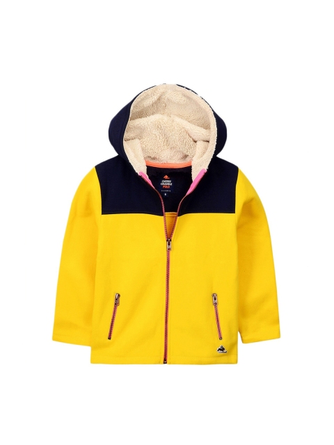 

Cherry Crumble Kids Yellow Colourblocked Hooded Sweatshirt