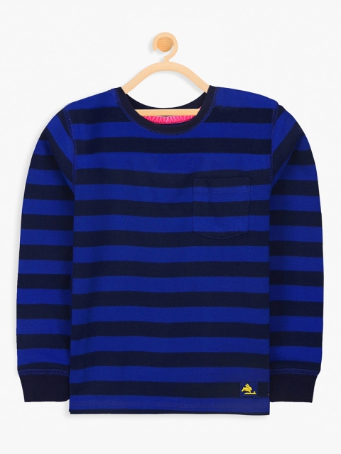 

Cherry Crumble Unisex Kids Blue Striped Round Neck Sweatshirt