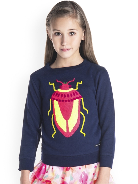 

Cherry Crumble Girls Navy Blue & Pink Printed Sweatshirt