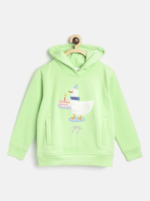 

Cherry Crumble Unisex Kids Green Printed Hooded Sweatshirt