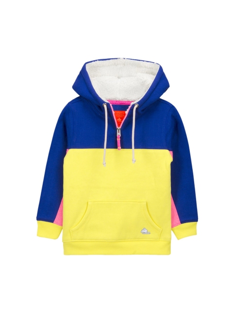 

Cherry Crumble Kids Blue & Yellow Colourblocked Hooded Sweatshirt