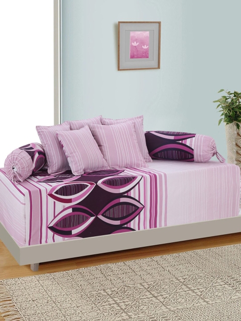

Salona Bichona Set Of 8 Pink Printed Cotton Single Bedsheet With Bolster Covers & Cushion Covers