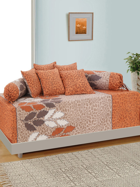 

Salona Bichona Set Of 8 Brown & White Printed Pure Cotton 120 TC Single Bedsheet With Bolster & Cushion Covers