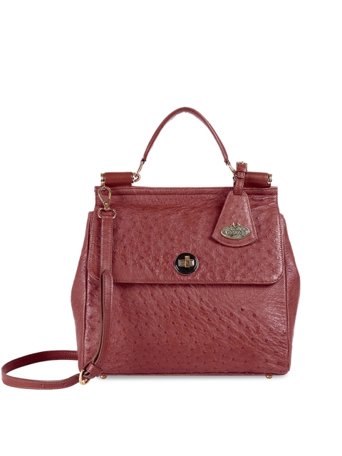 

Hidesign Maroon Textured Leather Structured Satchel with Quilted