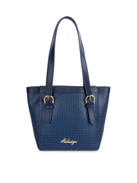 

Hidesign Blue Textured Leather Structured Shoulder Bag