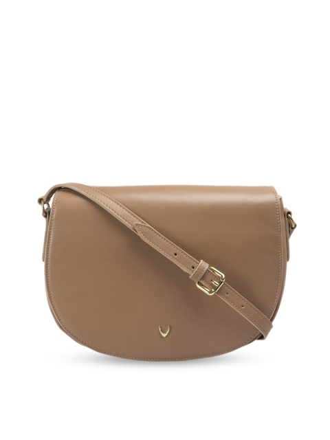 

Hidesign Nude-Coloured Leather Half Moon Sling Bag with Tasselled