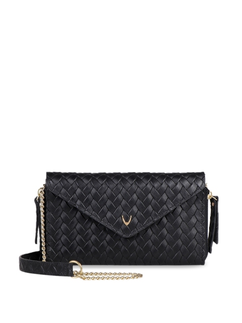 

Hidesign Black Checked Leather Structured Sling Bag with Quilted