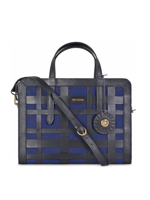 

Hidesign Black Geometric Textured Leather Structured Satchel