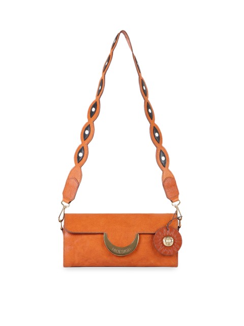 

Hidesign Tan Leather Structured Satchel with Applique