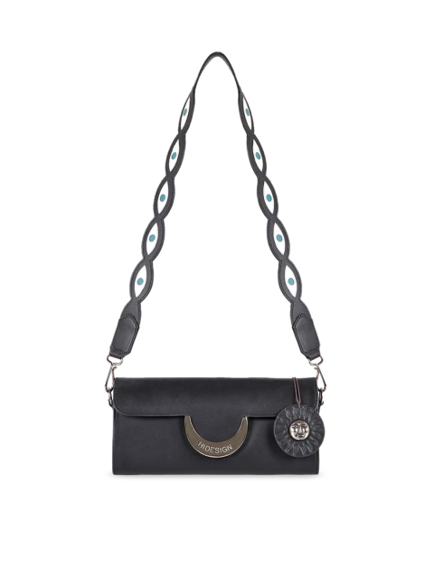 

Hidesign Black Leather Structured Sling Bag with Tasselled