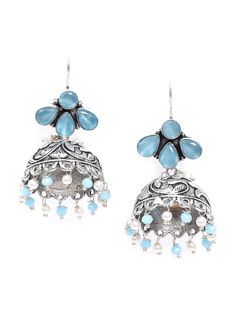 

Biba Oxidised Silver-Plated & Blue Dome Shaped Jhumkas Earrings