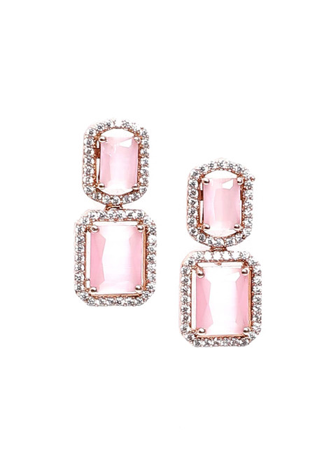 

Biba Pink Artificial Stone Studded Square Drop Earrings