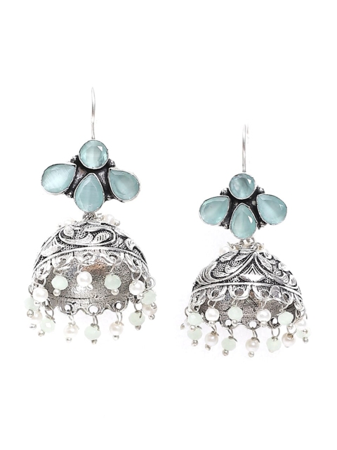 

Biba Green & Silver -Toned Contemporary Jhumkas Earrings