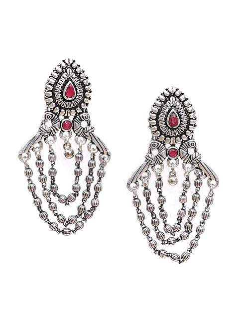 

Biba Silver-Plated & Red Oxidised Contemporary Drop Earrings