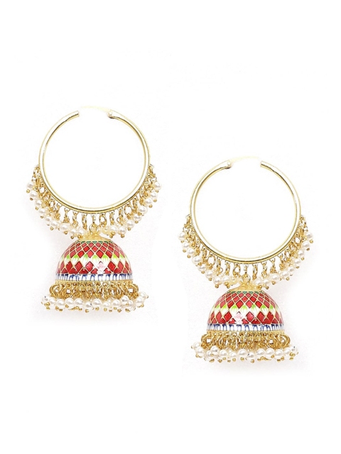 

Biba Gold-Plated Red Contemporary Jhumkas Earrings