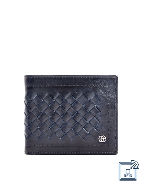 

Eske Men Navy Blue Textured Quilted Two Fold Wallet
