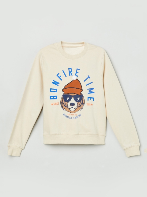 

max Boys Beige Printed Round Neck Sweatshirt