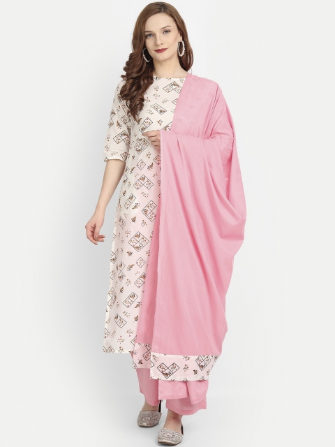 

JAIPURI BUNAAI Women Pink & Beige Floral Printed Kurta With Palazzos & Dupatta