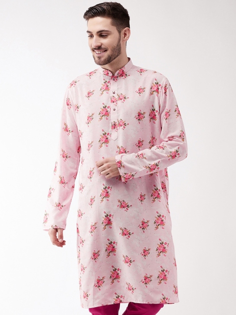 

VASTRAMAY Men Pink Floral Printed Kurta