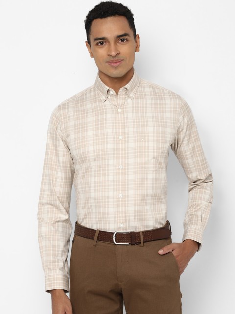 

Allen Solly Men Beige & White Slim Fit Opaque Checked Pure Cotton Formal Shirt