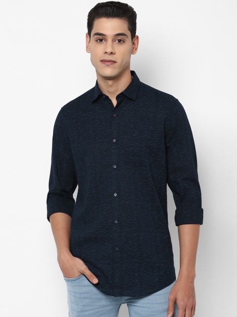 

Allen Solly Men Navy Blue Slim Fit Opaque Printed Cotton Linen Casual Shirt