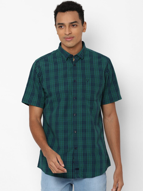 

Allen Solly Men Green Slim Fit Opaque Checked Cotton Linen Casual Shirt