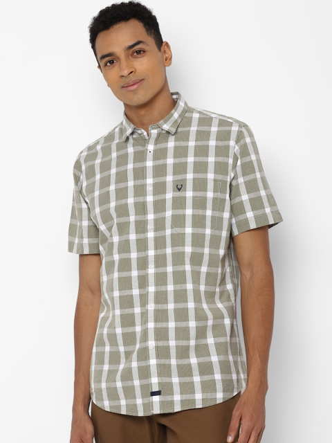 

Allen Solly Men Olive Green Slim Fit Checked Casual Shirt