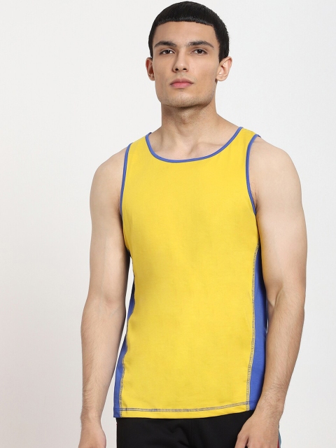 

Bewakoof Men Yellow & Blue Colourblocked Cotton Basic Innerwear Vest