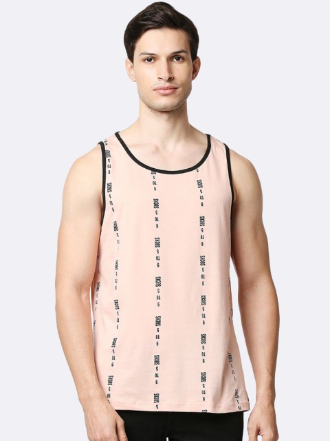 

Bewakoof Men Pink & Black Printed Basic Cotton Innerwear Vest
