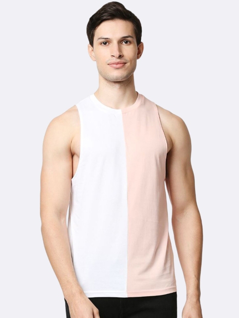 

Bewakoof Men White & Pink Colorblocked Cotton Vest