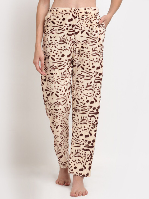 

TAG 7 Women Beige & Brown Printed Straight Lounge Pants