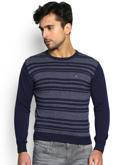 

Blackberrys Men Navy Striped Sweater, Navy blue