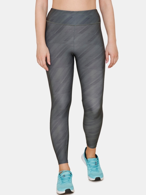 

Zelocity by Zivame Women Green & Grey Printed Tights