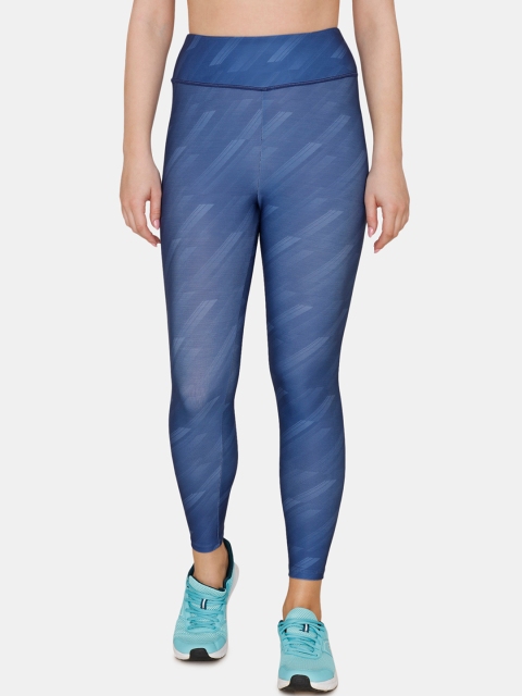 

Zelocity by Zivame Women Blue Printed High Impact Nouveau Shine Tights