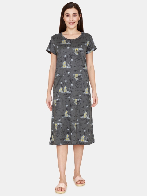 

Zivame Grey Printed T-shirt Nightdress