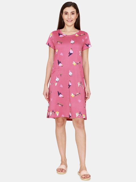 

Zivame Pink & Yellow Graphic Printed Nightdress