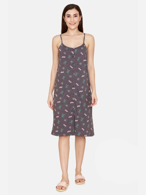 

Zivame Women Grey Printed Nightdress